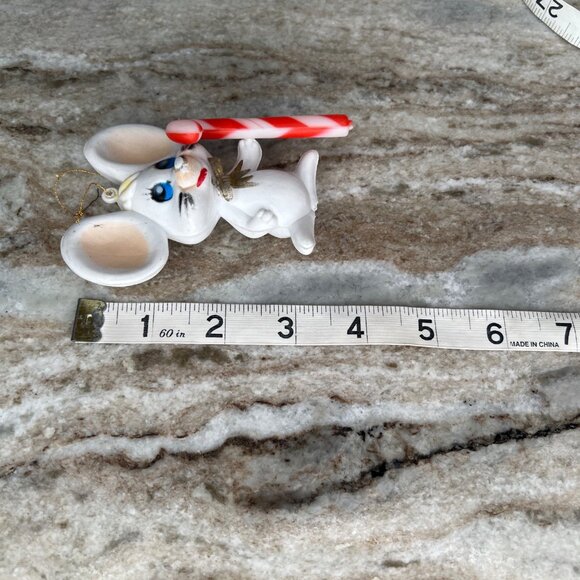Vintage Plastic Christmas Ornament 3.5” Mouse Holding Candy Cane Hong Kong - Picture 5 of 5